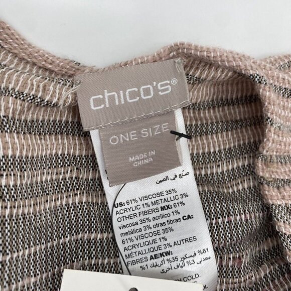 Chicos OS Striped Viscose Knit Metallic Poncho Shawl Fringe NWT - Picture 2 of 8